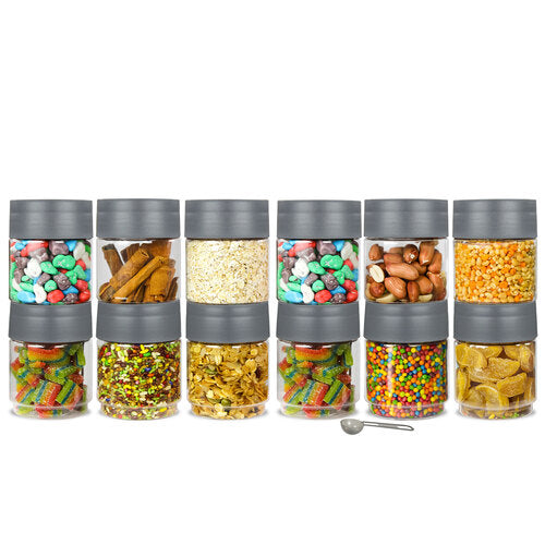 Modedge Plastic Jar Airtight Stackable Container for Kitchen Storage with Spoon, Set of 12 Pieces