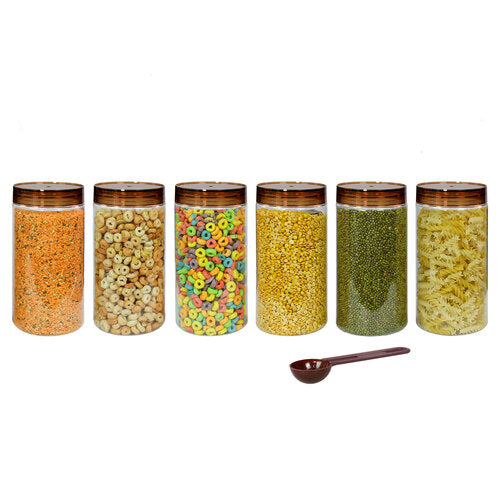 Tiffany Plastic Containers for Kitchen Storage with Spoon | BPA-Free, Stackable Jars | Set of 6 (2700 ml)