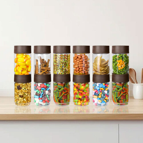 Modedge Plastic Jar Airtight Stackable Container for Kitchen Storage with Spoon, Set of 12 Pieces