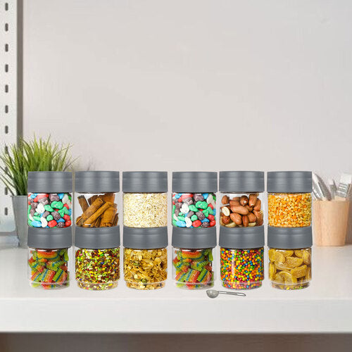 Modedge Plastic Jar Airtight Stackable Container for Kitchen Storage with Spoon, Set of 12 Pieces