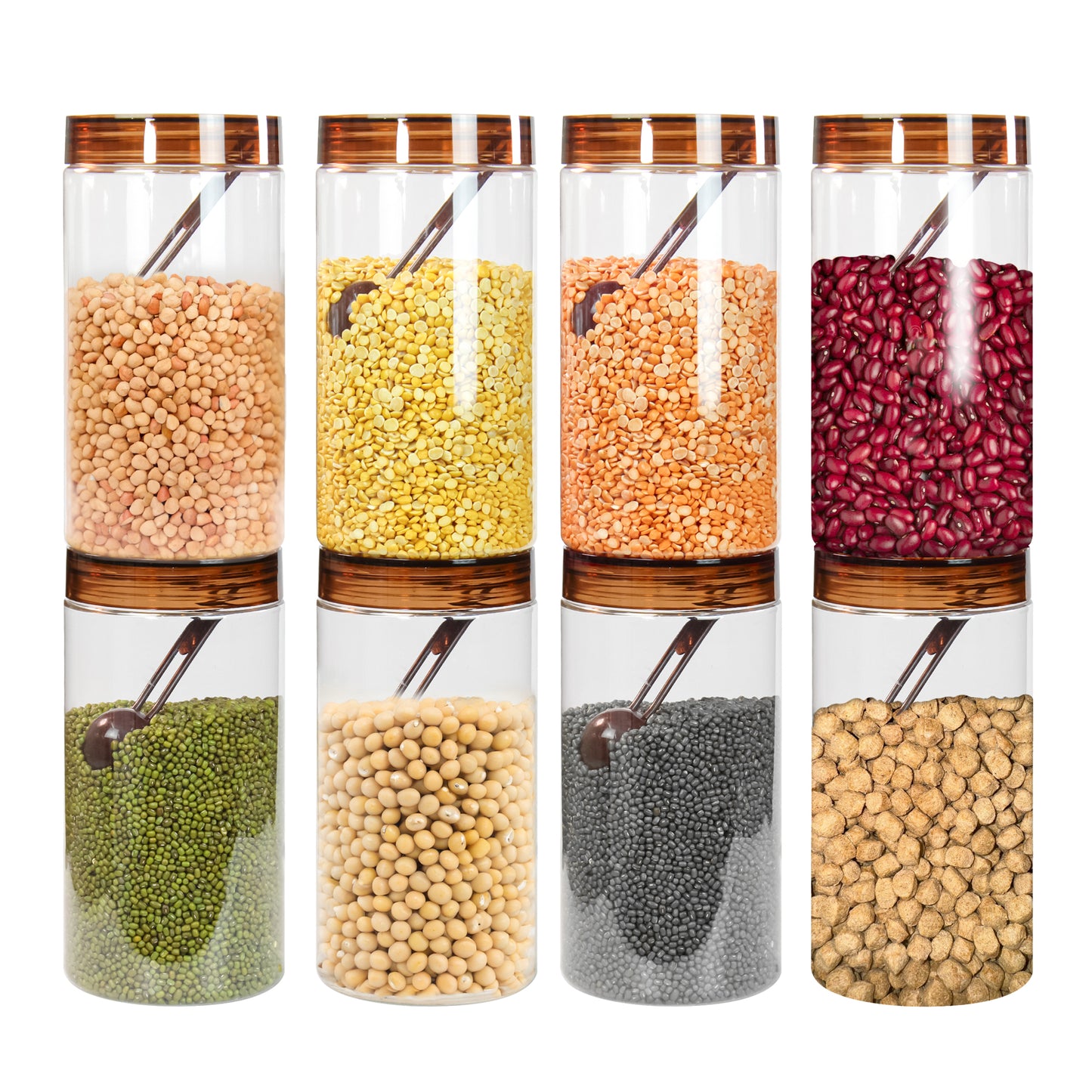 Tiffany Plastic Containers for Kitchen Storage with Spoon | Leakproof | BPA-Free | Stackable Jars | Set of 8