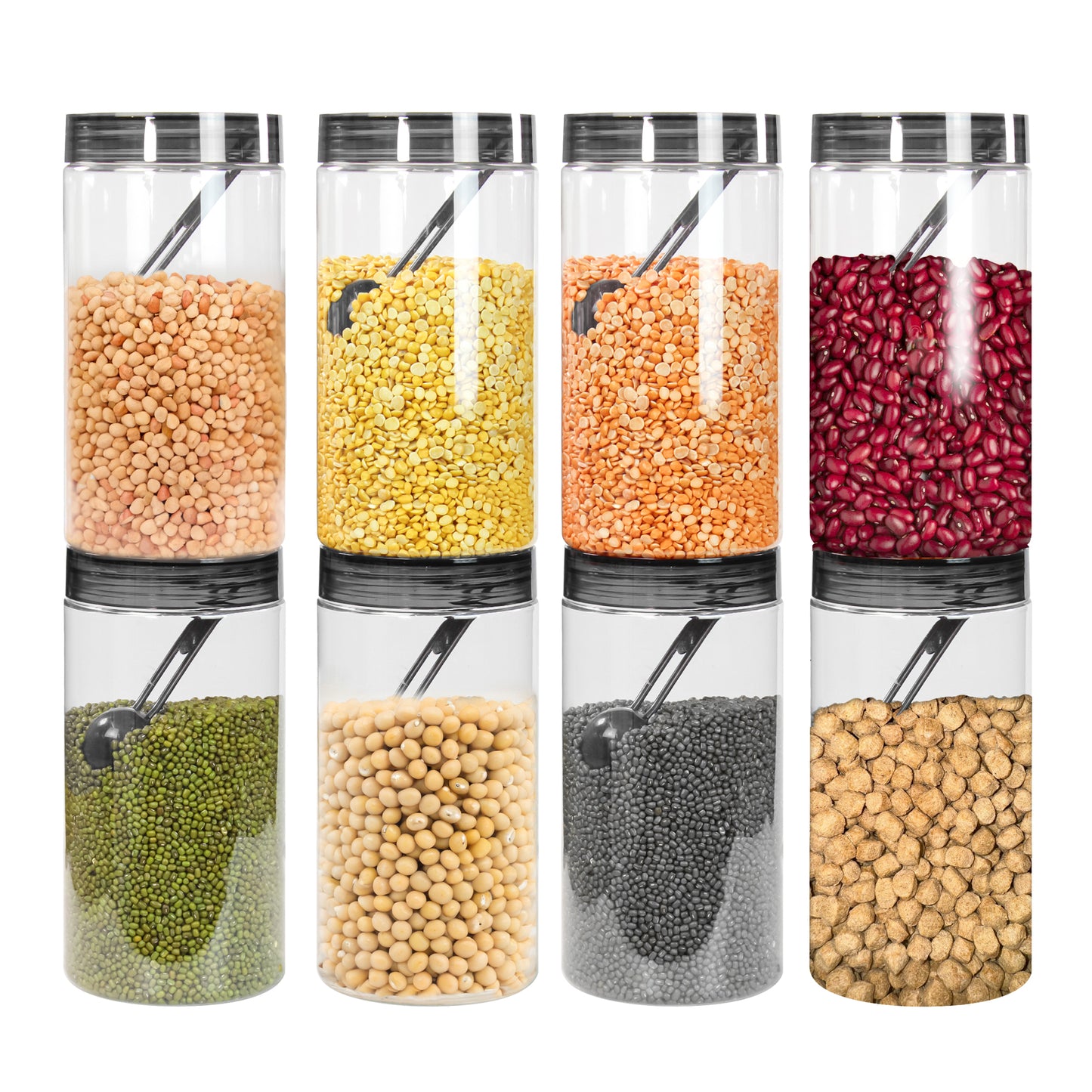 Tiffany Plastic Containers for Kitchen Storage with Spoon | Leakproof | BPA-Free | Stackable Jars | Set of 8