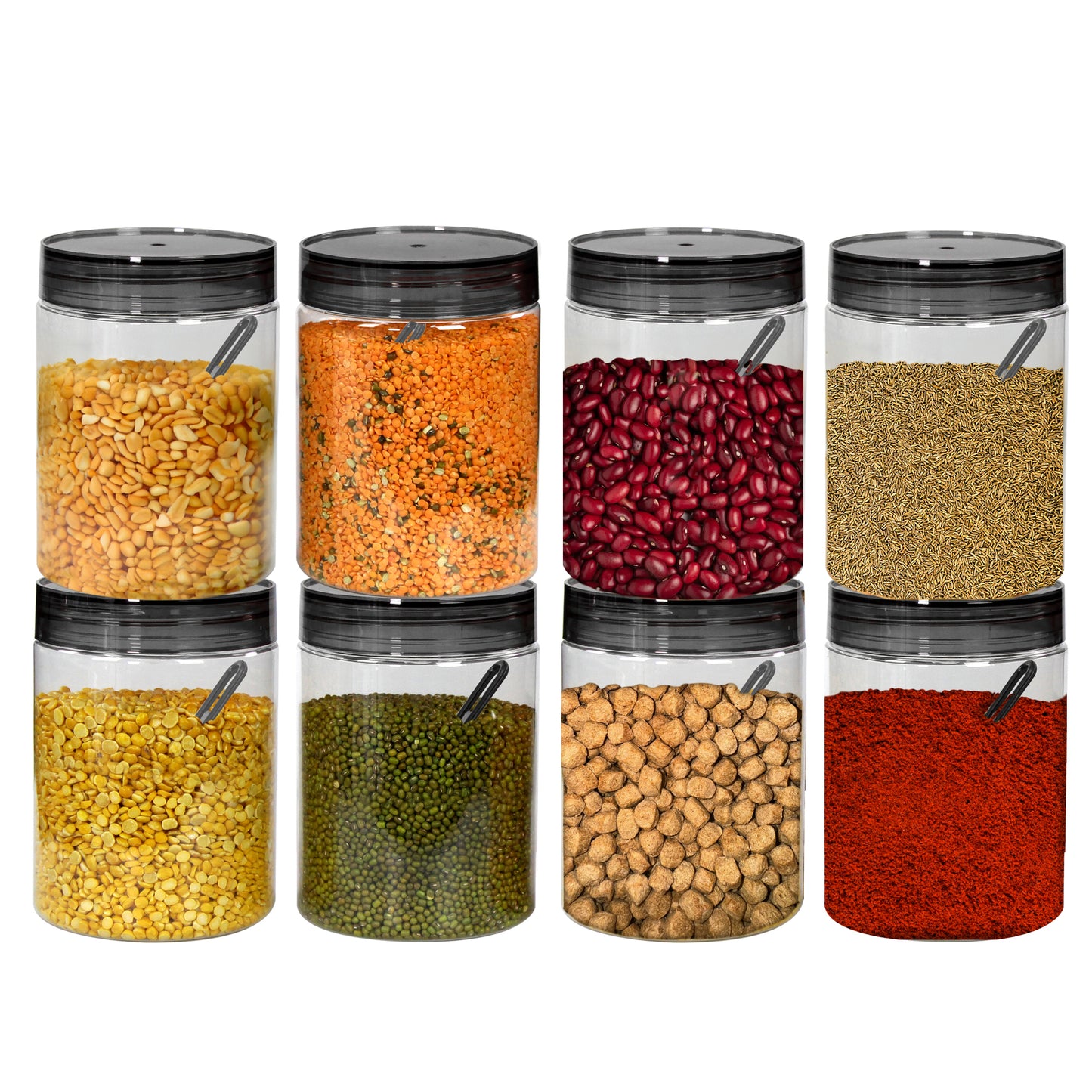 Tiffany Plastic Containers for Kitchen Storage with Spoon | Leakproof | BPA-Free | Stackable Jars | Set of 8