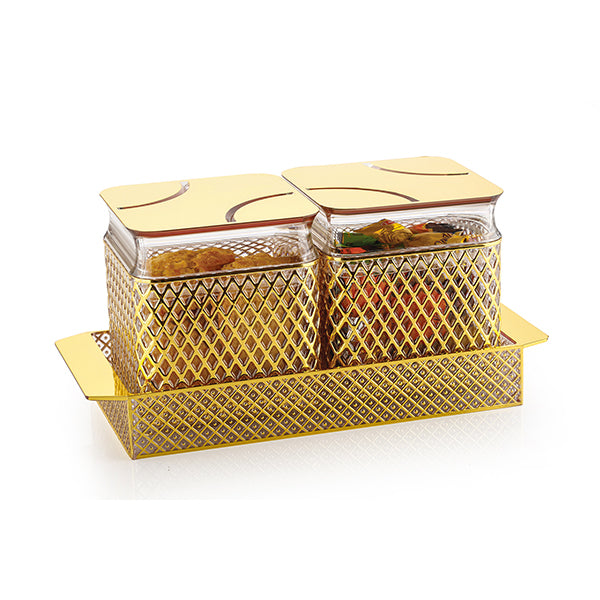 Fiesta Air-Tight Dry Fruit Container Tray Set With Lid & Serving Tray, Airtight Gift Set, 500 ml, Set of 2