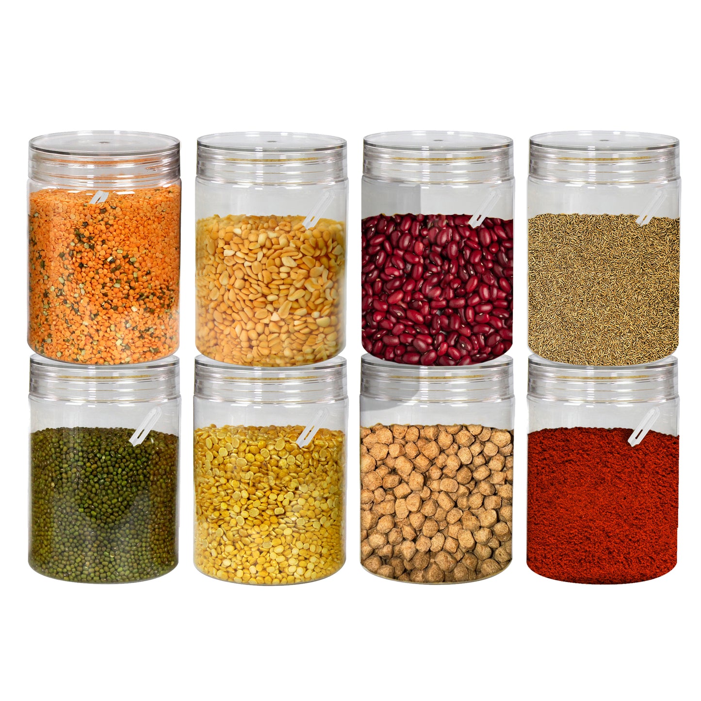 Tiffany Plastic Containers for Kitchen Storage with Spoon | Leakproof | BPA-Free | Stackable Jars | Set of 8