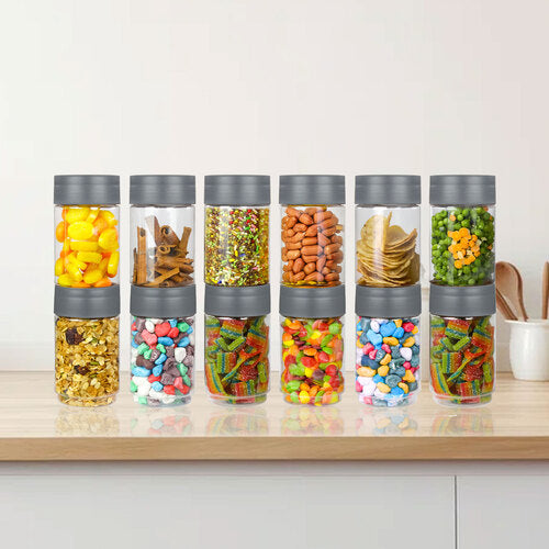 Modedge Plastic Jar Airtight Stackable Container for Kitchen Storage with Spoon, Set of 12 Pieces