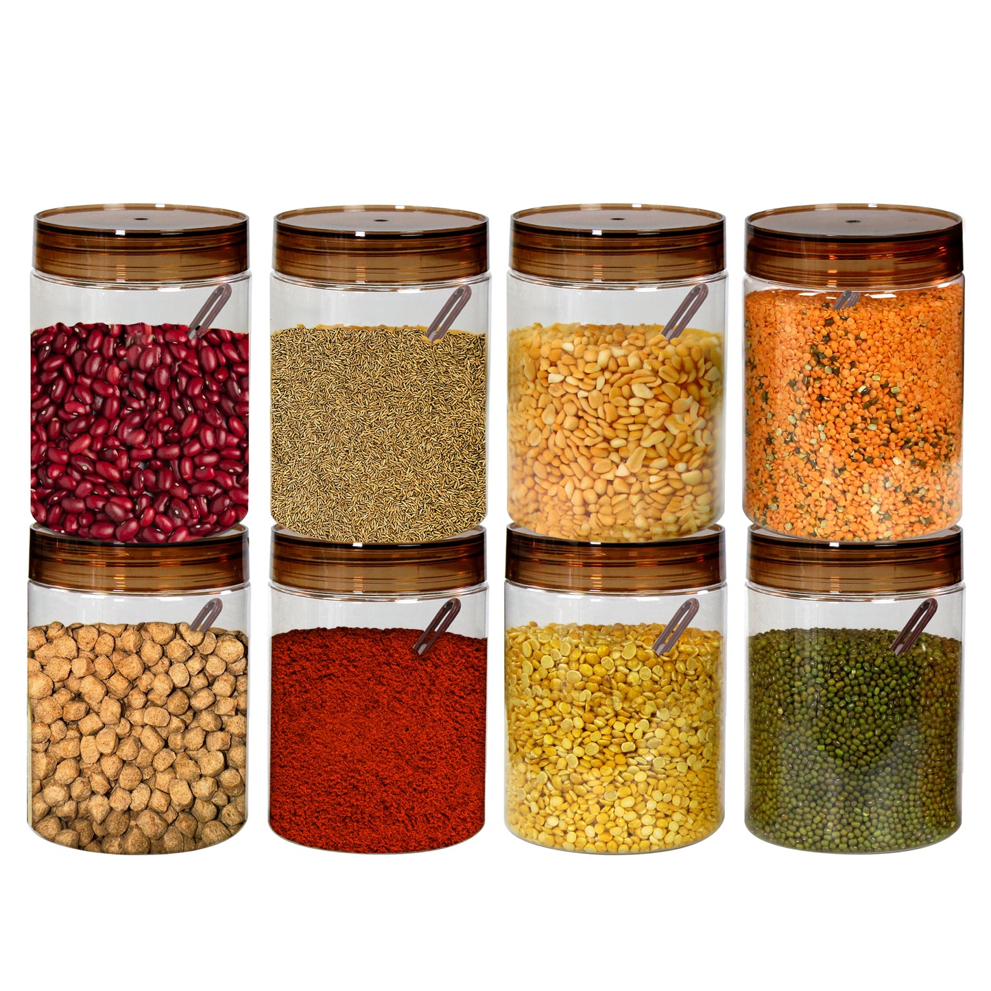 Tiffany Plastic Containers for Kitchen Storage with Spoon | Leakproof | BPA-Free | Stackable Jars | Set of 8