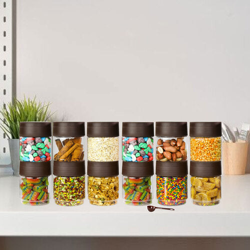 Modedge Plastic Jar Airtight Stackable Container for Kitchen Storage with Spoon, Set of 12 Pieces