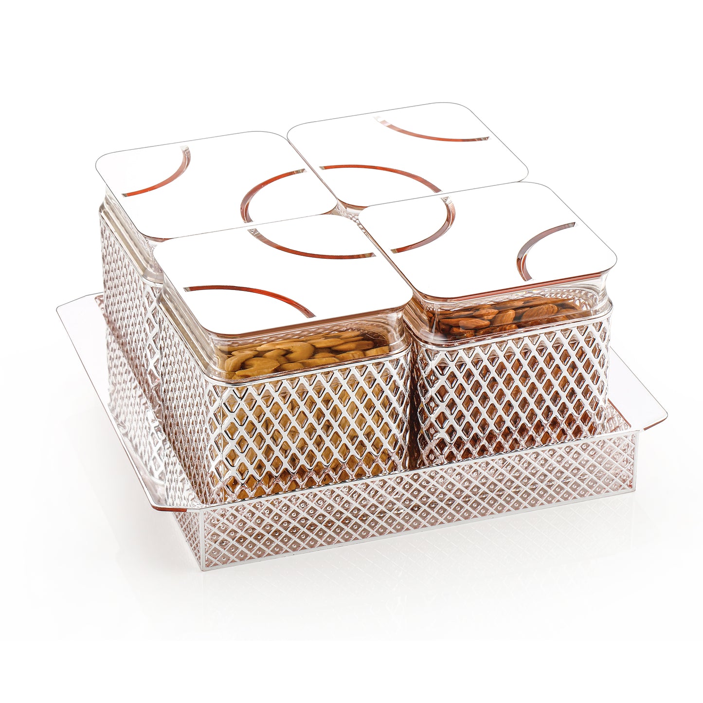 Fiesta Air-Tight Dry Fruit Container Tray Set With Lid & Serving Tray, Airtight Gift Set 500 ml Plastic Jar with Tray, Set of 4