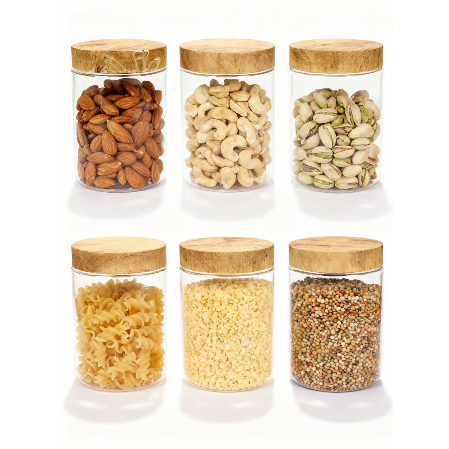 Coral Jars with Wooden like caps |Light brown| Set of 6