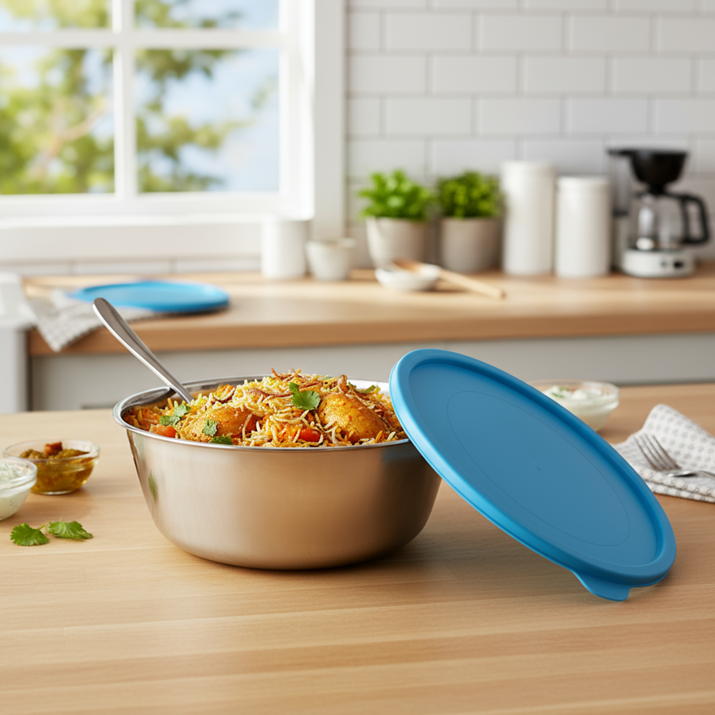 Sylo Stainless Steel Bowl 1900 ml | Airtight Food Storage Bowl with BPA-Free Lid