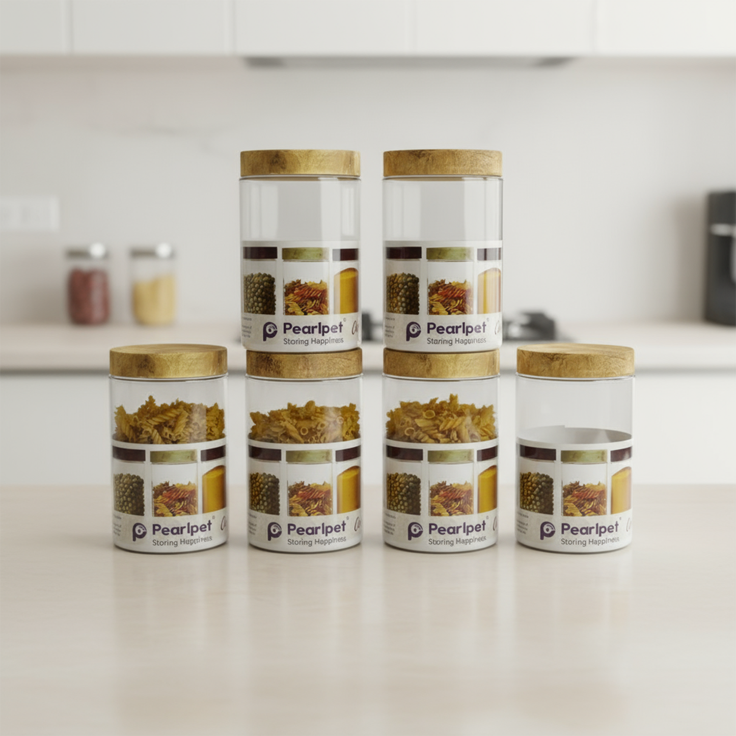 Coral Jars with Wooden like caps |Light brown| Set of 6