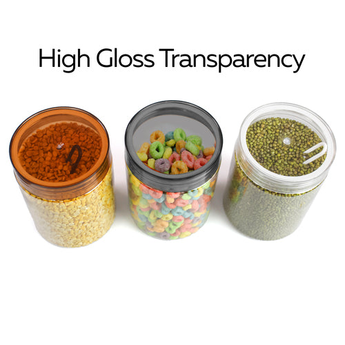 Tiffany Plastic Containers for Kitchen Storage with Spoon | BPA-Free, Stackable Jars | Set of 6 (1700 ml)