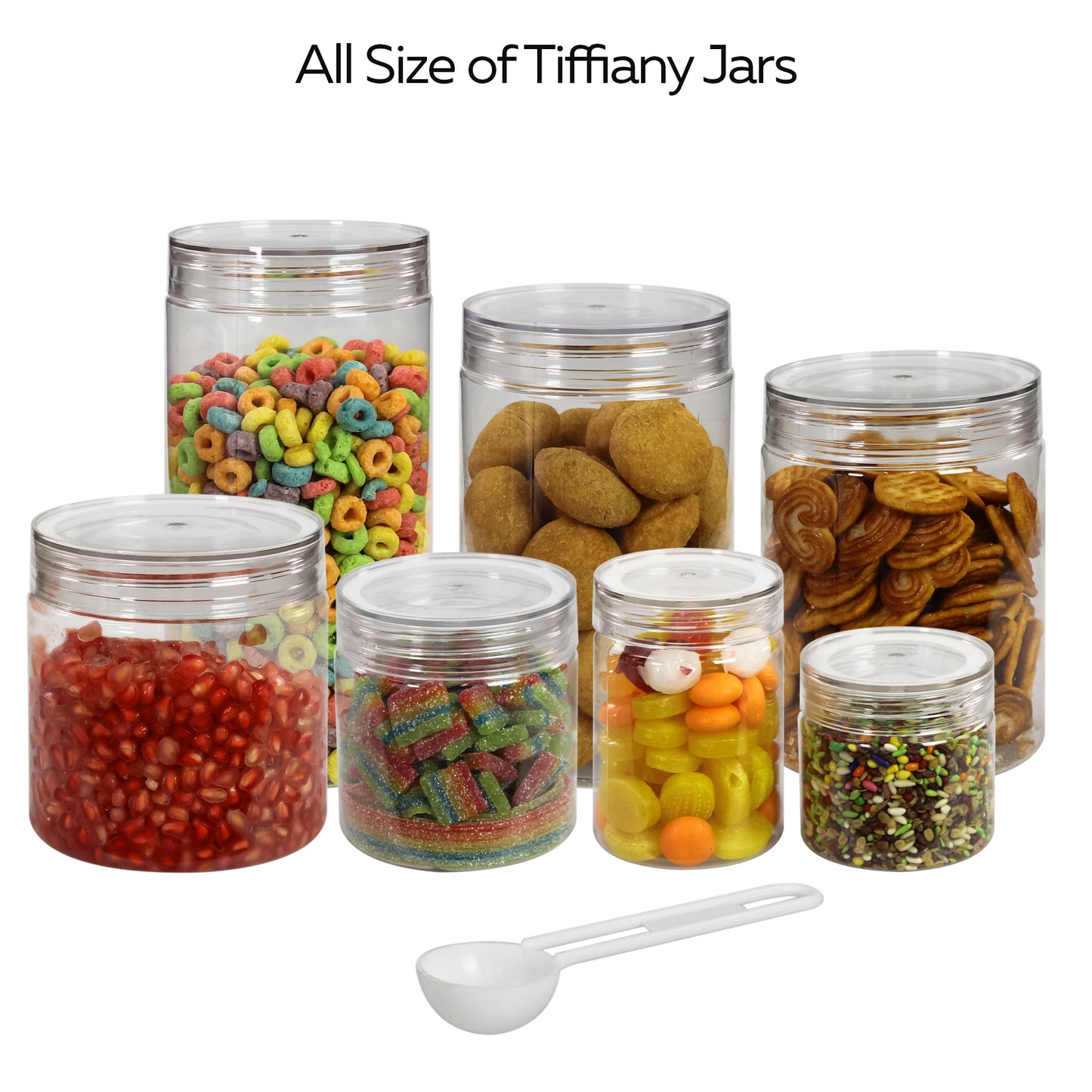 Tiffany Round Jars with spoons - Set of 18 - 300 ml, 500 ml, 1700 ml
