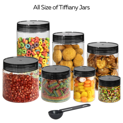 Tiffany Round Jars with spoons - Set of 18 - 300 ml, 500 ml, 1700 ml