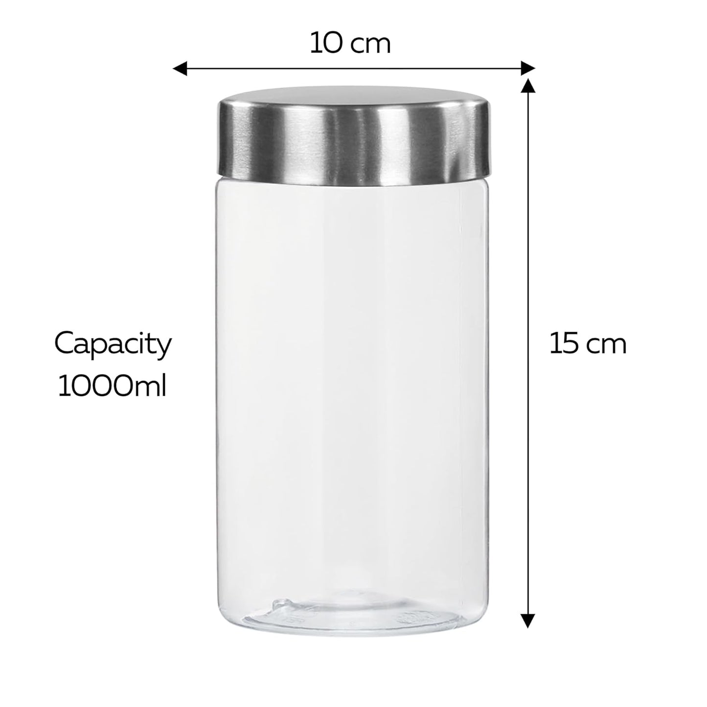 Plus Round Jars with Steel caps - Set of 4 - 1000 ml