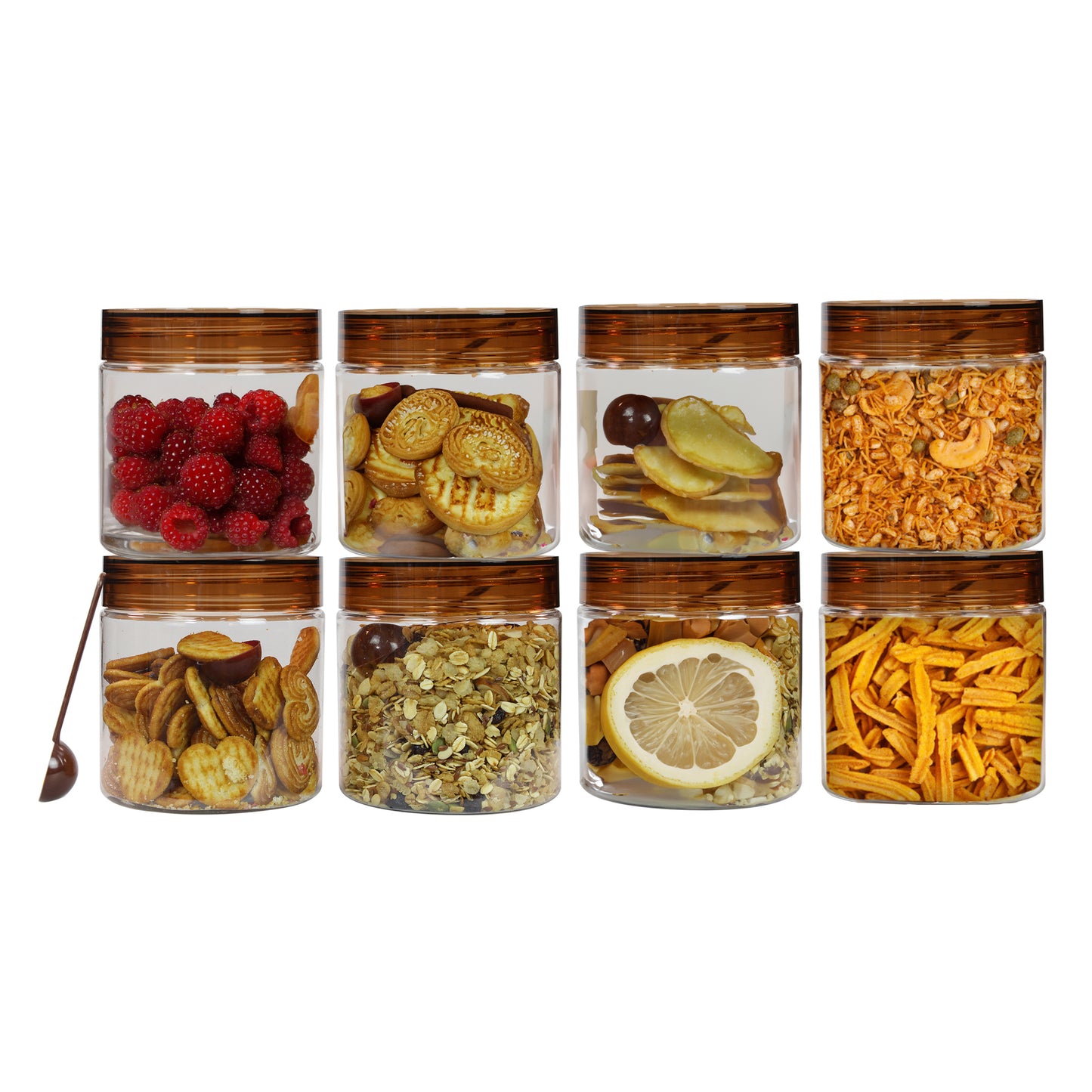 Tiffany Plastic Containers for Kitchen Storage with Spoon | Leakproof | BPA-Free | Stackable Jars | Set of 8