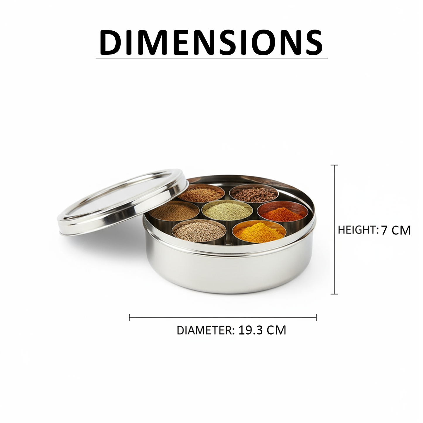 Masala Box Stainless Steel | 7 +1 Stainless Steel Cups & Spoon | See-Through Lids
