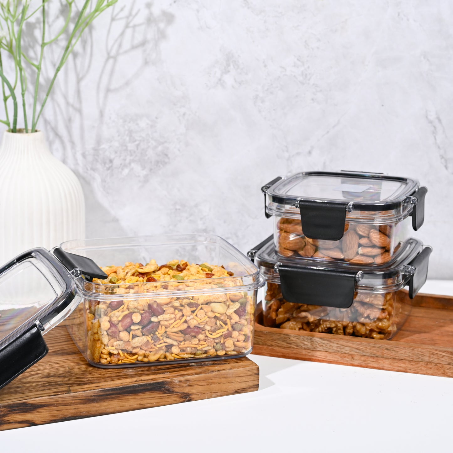 Melody Jars - Airtight, BPA-Free, Stackable Food Storage Containers | Set of 3 Unbreakable PET Jars (400ml, 600ml, 1000ml)