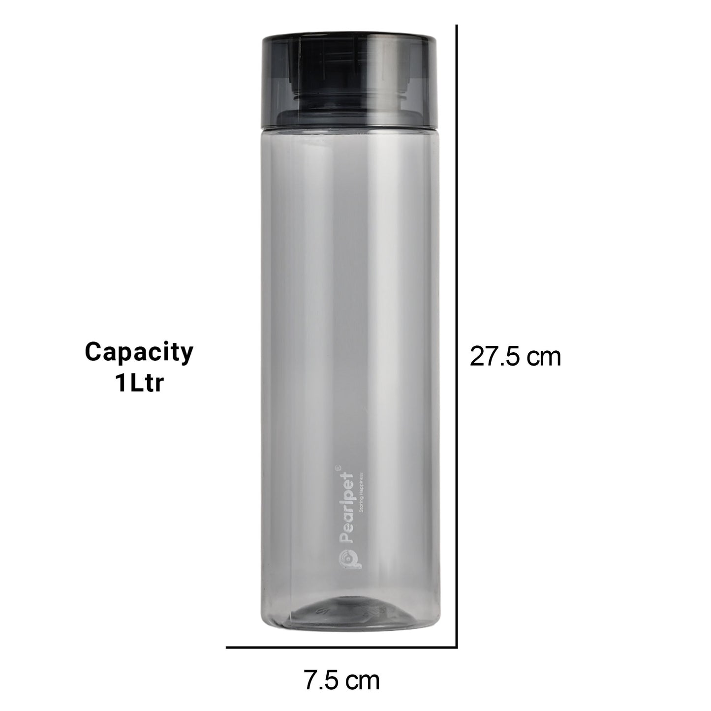 Pearlpet Tiffany Smoke Grey Set of 18 pieces (6pcs x 300ml, 6pcs x 500ml, 6pcs x 1000ml) with Hydrous bottle 6pcs 1000ml (Smoke grey) |BPA Free |Leak Proof |Stackable Jars