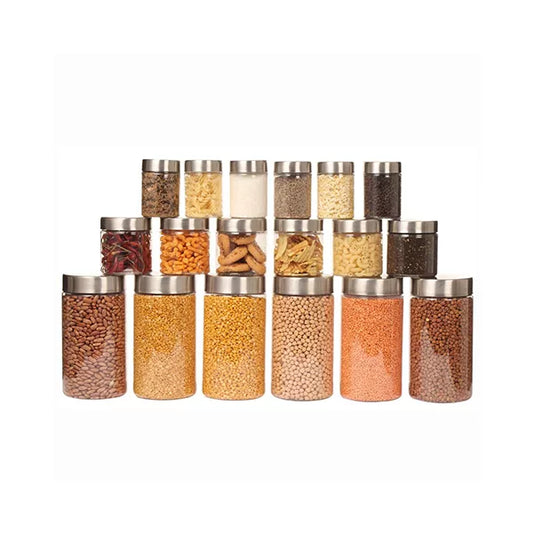 Plus Jars with Steel caps - Set of 18 - 300 ml, 500 ml, 1.4 litres - Pearlpet