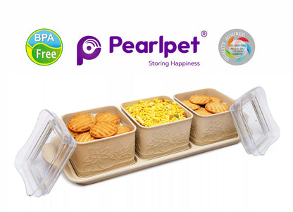 Store and Serve Dazzle containers, Set of 3 with tray - Pearlpet