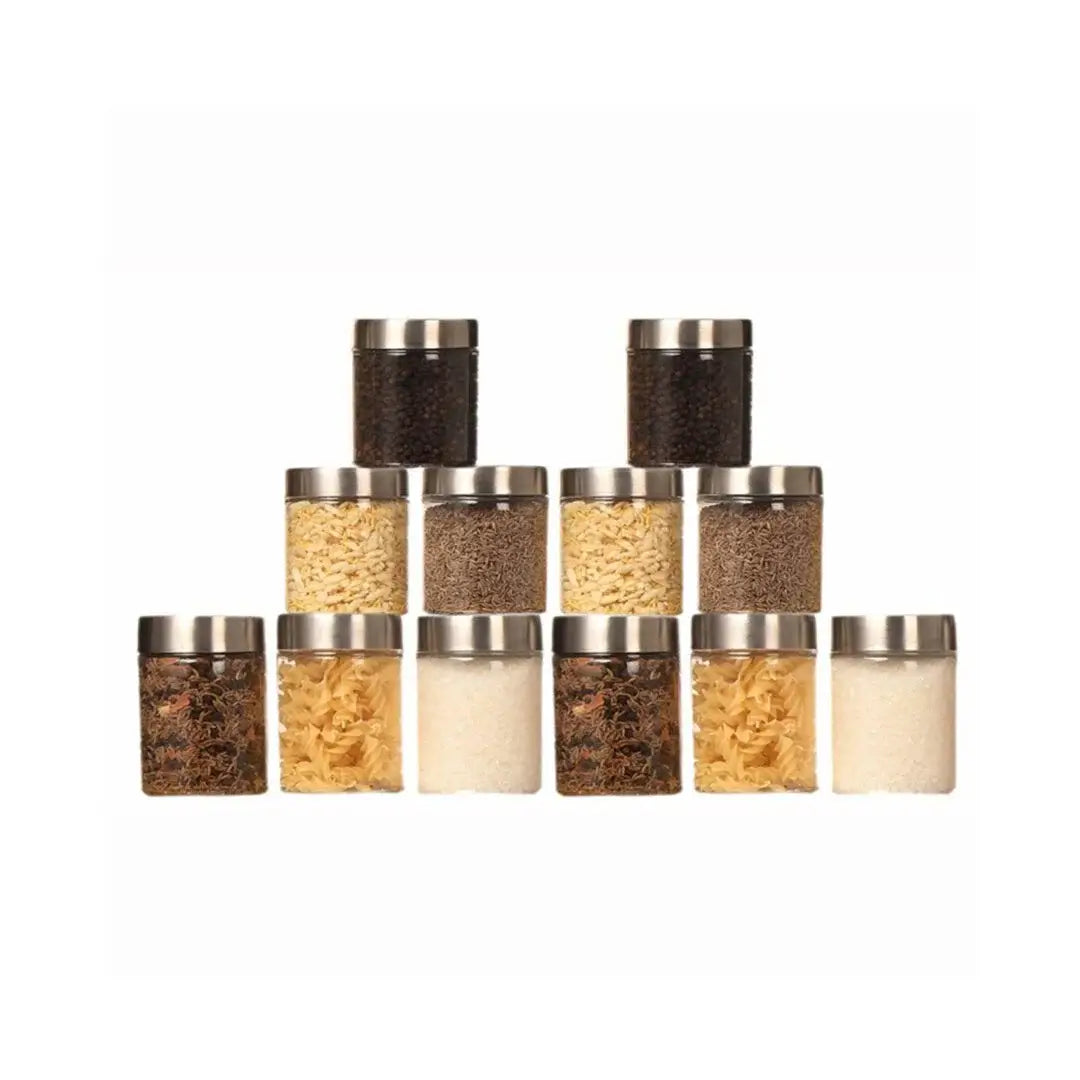 Plus Jars with Steel caps - Set of 12 - 200 ml, 300 ml - Pearlpet
