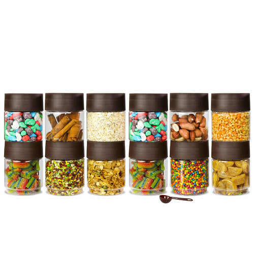 Modedge Plastic Jar Airtight Stackable Container for Kitchen Storage with Spoon, Set of 12 Pieces