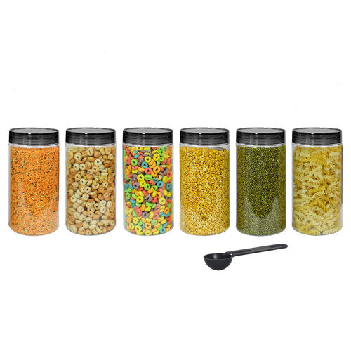 Tiffany Plastic Containers for Kitchen Storage with Spoon | BPA-Free, Stackable Jars | Set of 6 (2700 ml)