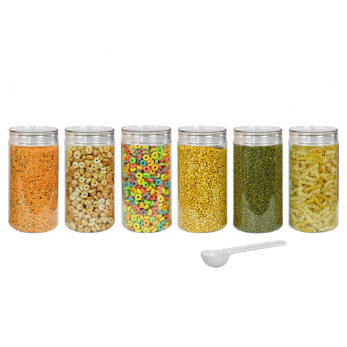 Tiffany Plastic Containers for Kitchen Storage with Spoon | BPA-Free, Stackable Jars | Set of 6 (2700 ml)