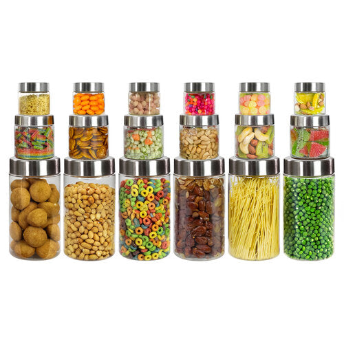 Plus Round Jars with Steel caps - Set of 18 - 200 ml, 500 ml, 1400 ml