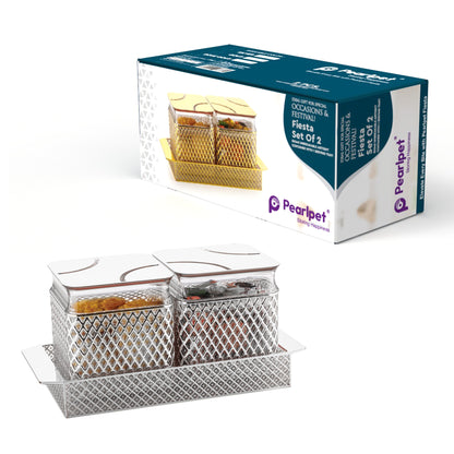 Fiesta Air-Tight Dry Fruit Container Tray Set With Lid & Serving Tray, Airtight Gift Set, 500 ml, Set of 2