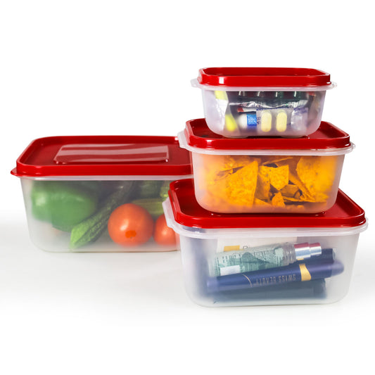 PP Container Rectangular Plastic Food Storage Container with Air Tight Lid | Fridge & Freezer Dabba Containers, Fruit Box Set of 4 (700ml, 1400ml, 2400ml and 4000ml)