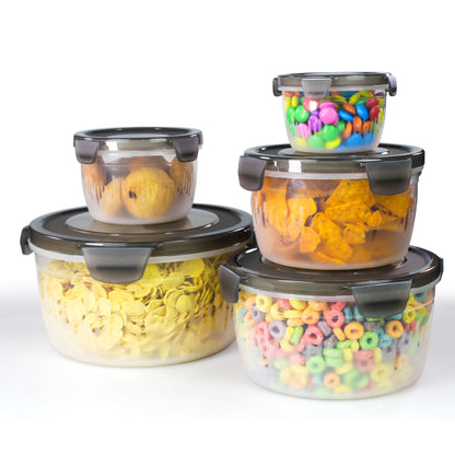 PP Container Circular Plastic Food Storage Container with Air Tight Lid | Fridge & Freezer Dabba Containers, Fruit Box Set of 5 (300ml, 600ml, 1200ml, 1800ml and 3000ml)