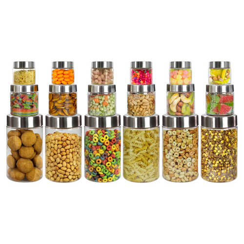 Plus Round Jars with Steel caps - Set of 18 - 200 ml, 500 ml, 1000 ml