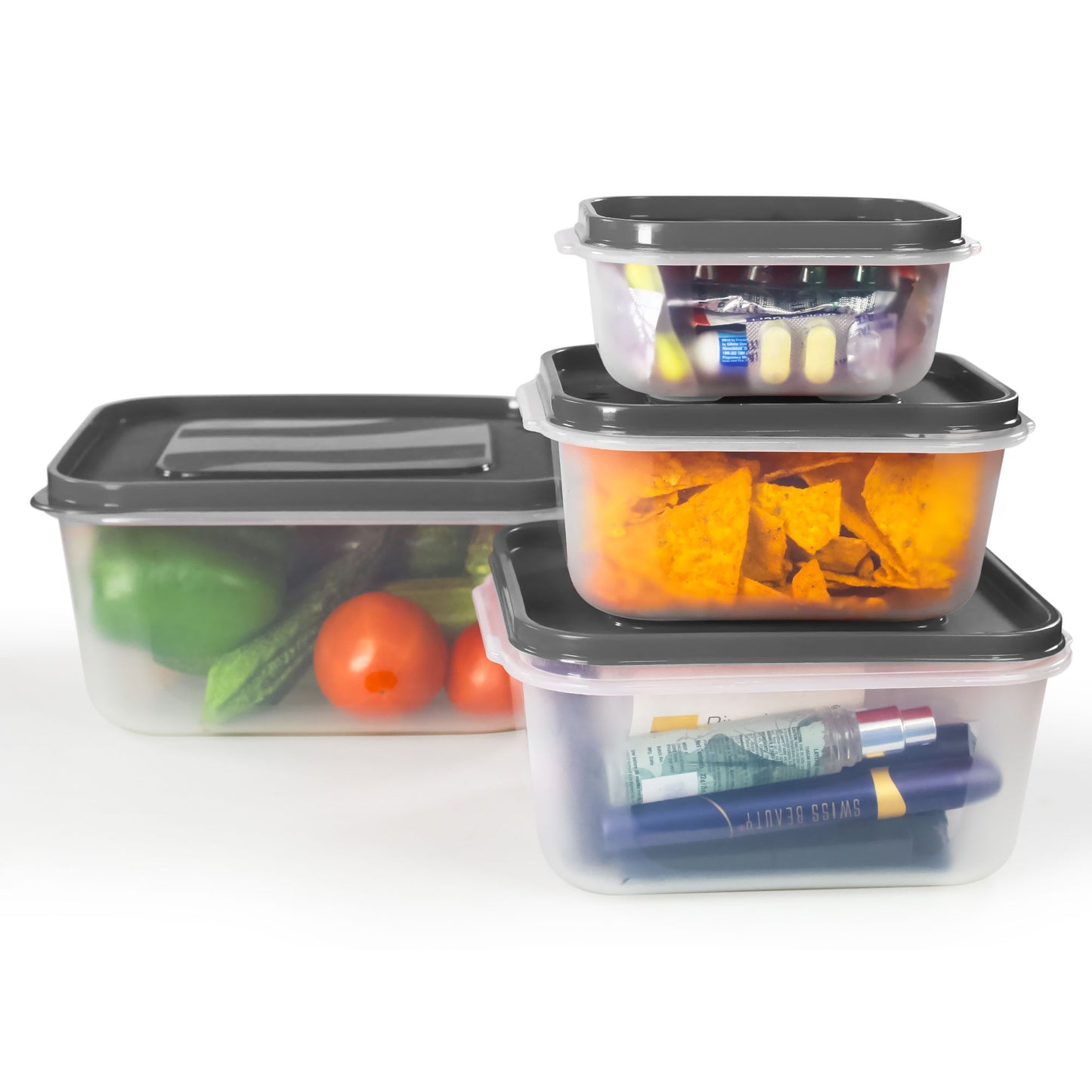 PP Container Rectangular Plastic Food Storage Container with Air Tight Lid | Fridge & Freezer Dabba Containers, Fruit Box Set of 4 (700ml, 1400ml, 2400ml and 4000ml)