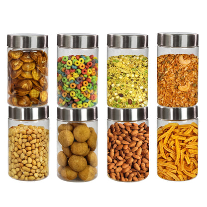 Plus Round Jars with Steel cap jars |Jars & Containers For Kitchen |Air Tight |Food Grade Boxes |BPA-Free- Set of 8