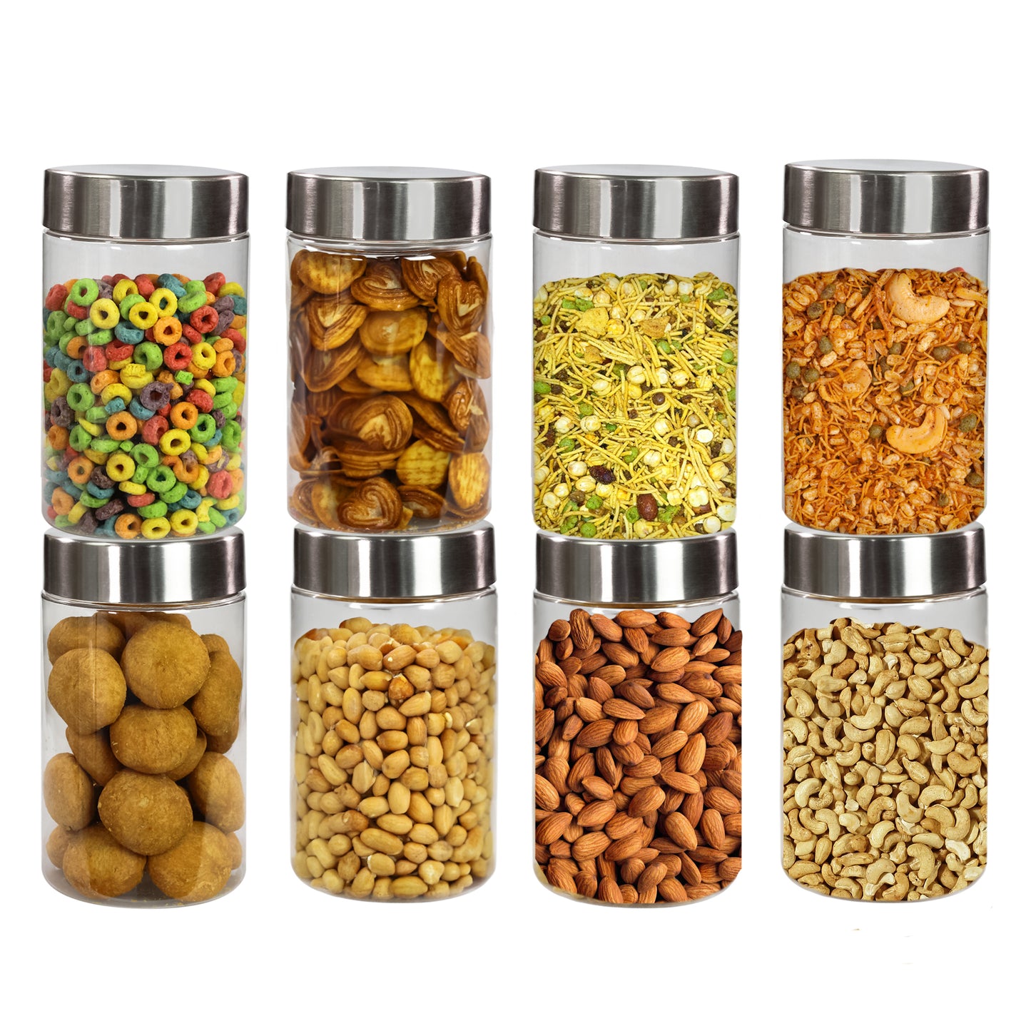 Plus Round Jars with Steel cap jars |Jars & Containers For Kitchen |Air Tight |Food Grade Boxes |BPA-Free- Set of 8