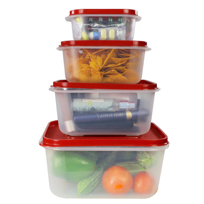 PP Container Rectangular Plastic Food Storage Container with Air Tight Lid | Fridge & Freezer Dabba Containers, Fruit Box Set of 4 (700ml, 1400ml, 2400ml and 4000ml)