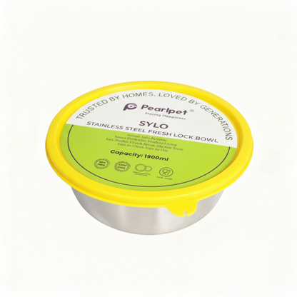 Sylo Stainless Steel Bowl 1900 ml | Airtight Food Storage Bowl with BPA-Free Lid