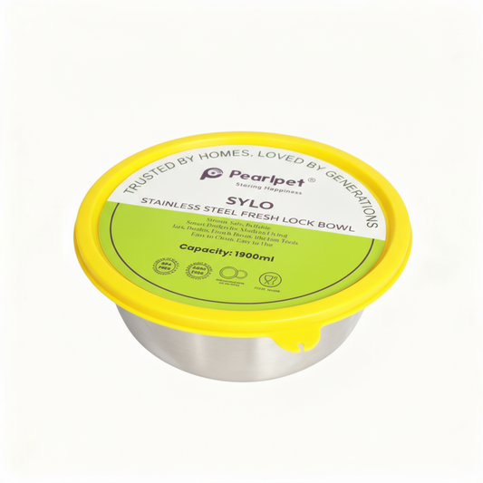 Sylo Stainless Steel Bowl 1900 ml | Airtight Food Storage Bowl with BPA-Free Lid