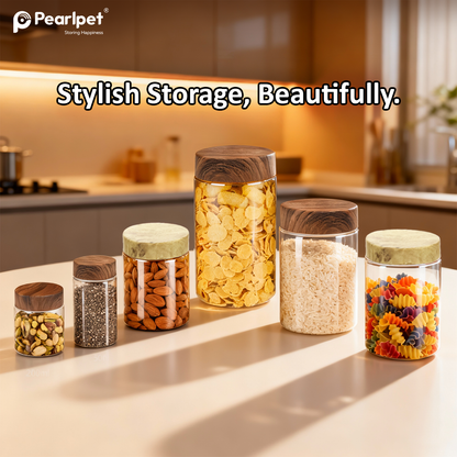 Coral Jars with Wooden like caps |Dark brown| Set of 6
