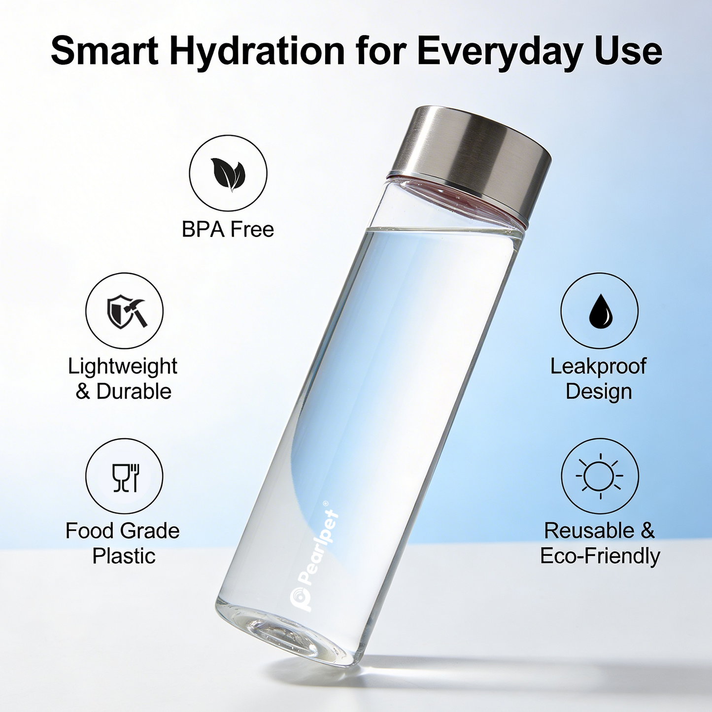 Transparent water bottle |Premium pet water bottle with steel cap |1 piece |1000ml