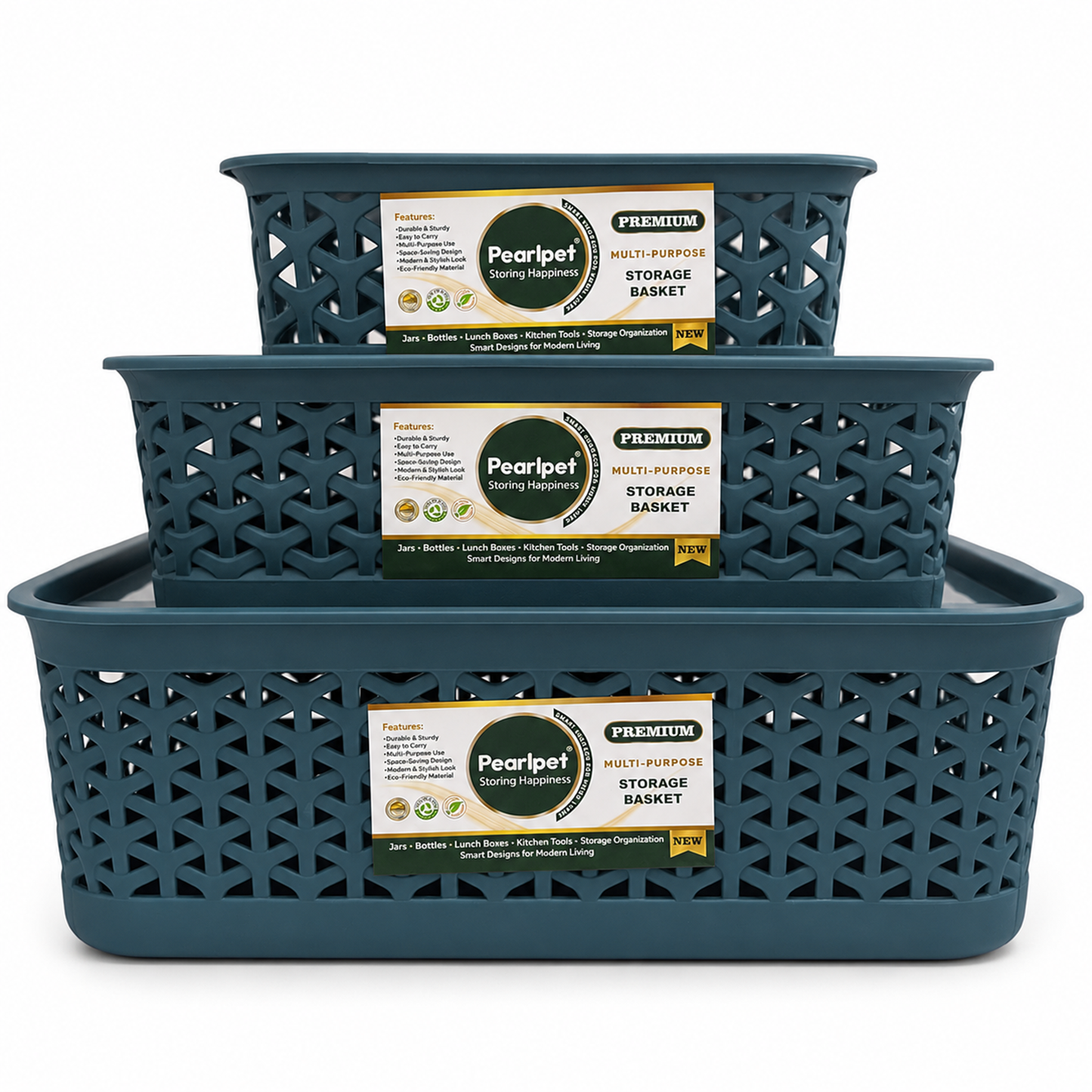 PEARLPET Everyday Basket Set of 3 with Lid – Smart organisation for every corner of your home