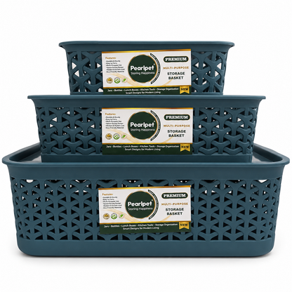 PEARLPET Everyday Basket Set of 3 with Lid – Smart organisation for every corner of your home
