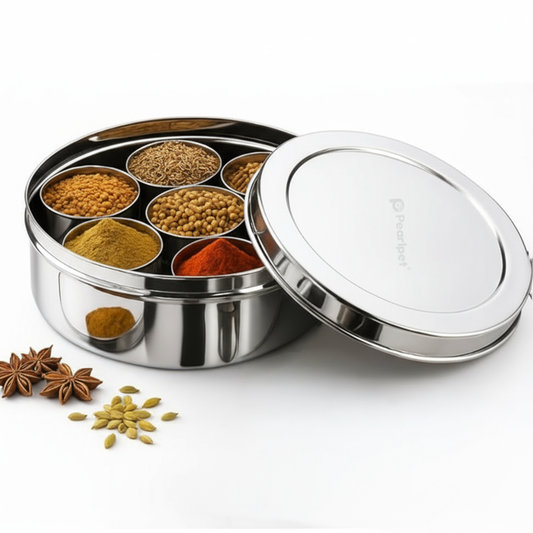 Masala Box with Steel Lid | 7 +1 Stainless Steel Cups & Spoon