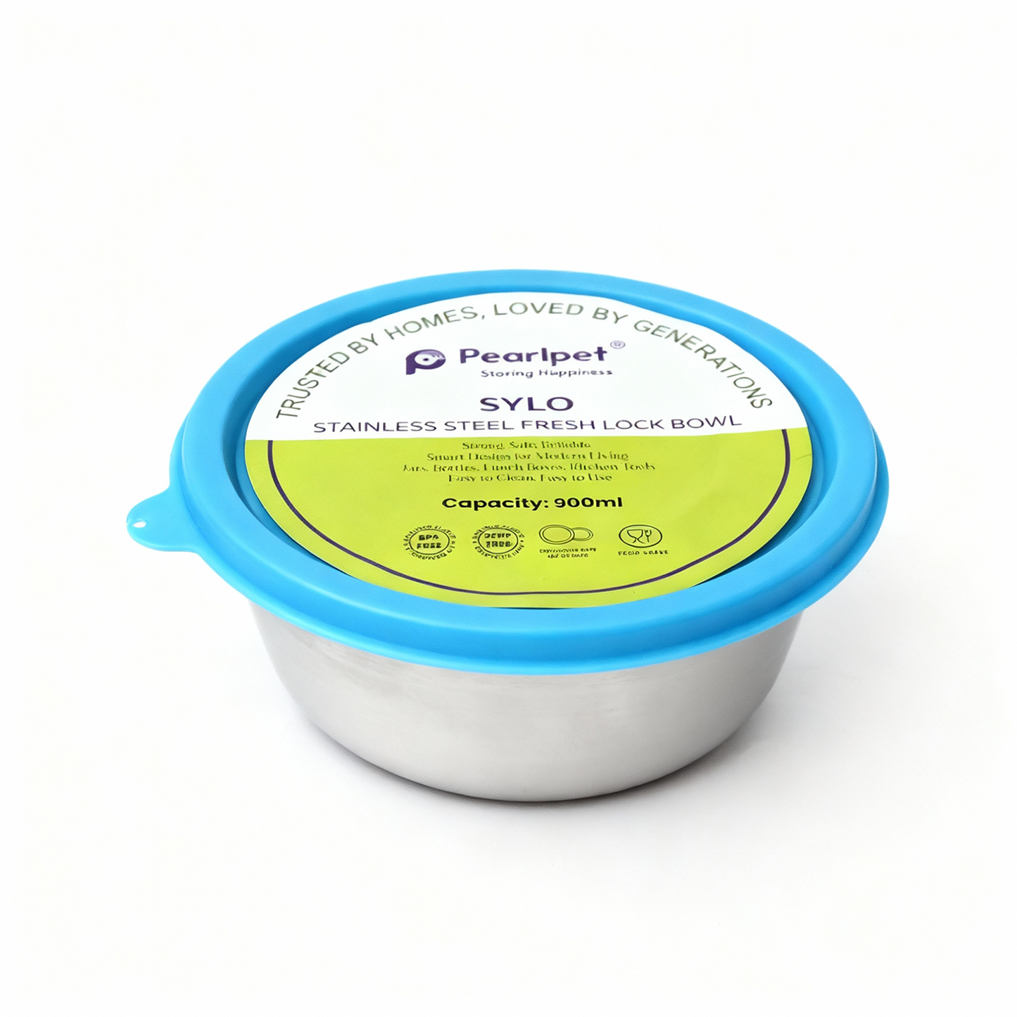 Sylo Stainless Steel Bowl 900 ml | Airtight Food Storage Bowl with BPA-Free Lid