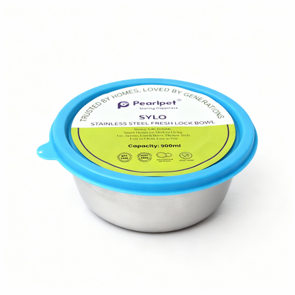 Sylo Stainless Steel Bowl 900 ml | Airtight Food Storage Bowl with BPA-Free Lid