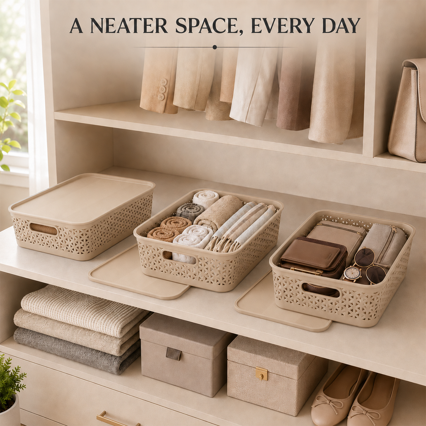 PEARLPET Everyday Basket Pack of 3 with Lid – Smart organisation for every corner of your home