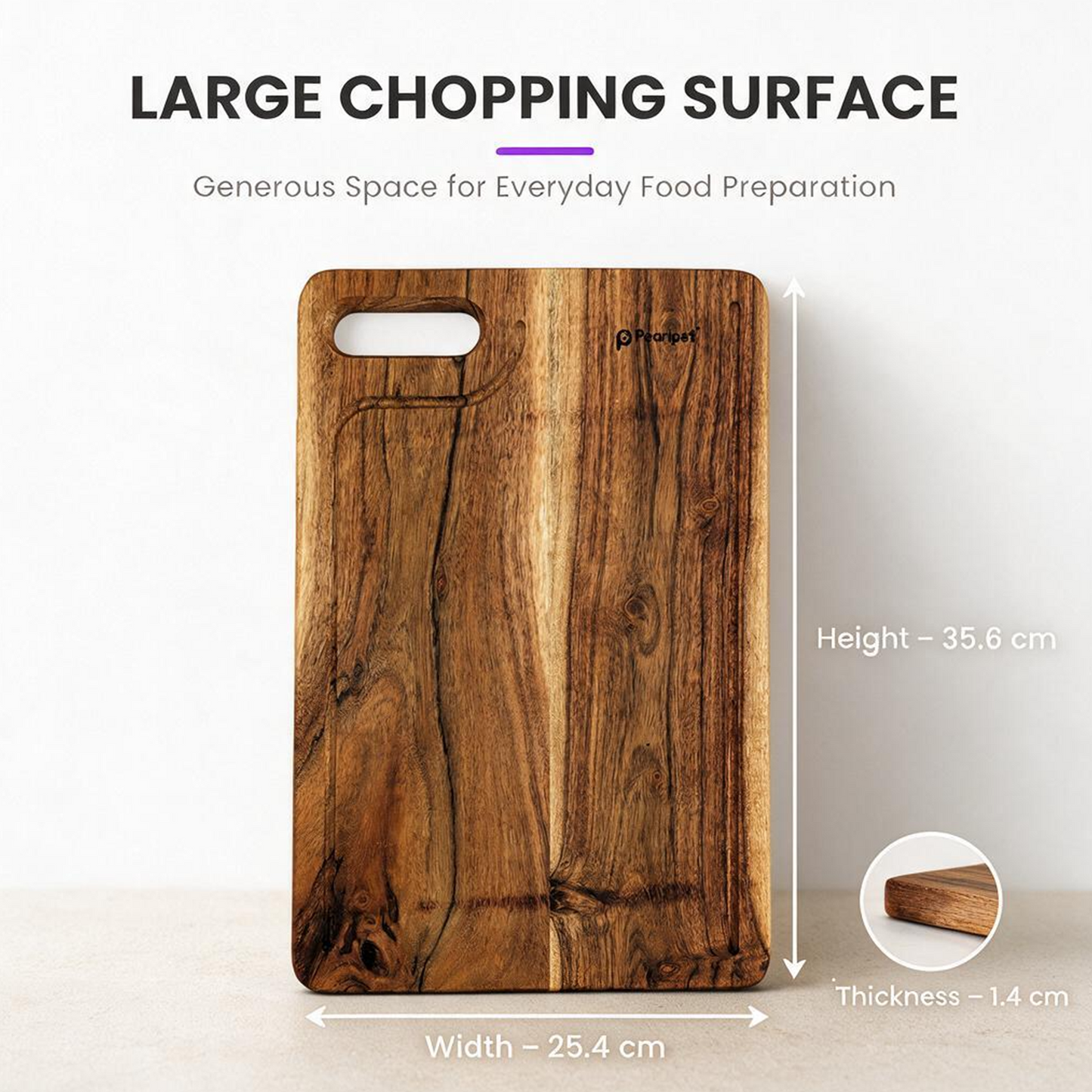 PEARLPET Premium Acacia Wood Chopping & Cutting Board | Reversible Kitchen Board | Serving Platter | Durable & Easy to Clean